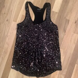 𝅺express Dreamweight Cotton Sequin Racerback Tank Top Black Women’s XS
